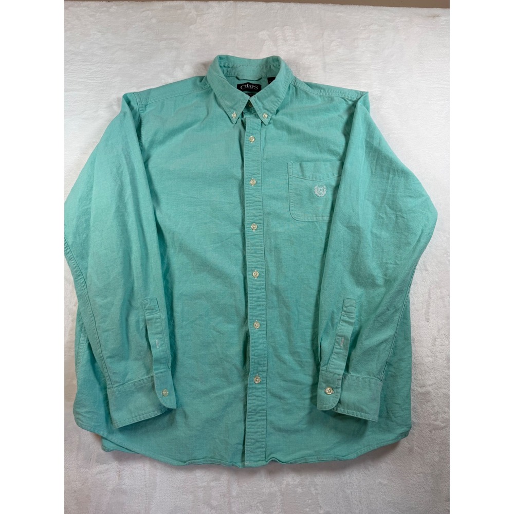 Chaps Mens XXL Stretch Oxford Shirt Mint Green Button Down Long Sleeve Logo